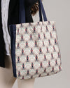 Tote Bag Canvas Lined Blue Red & White Art Nouveau Print Shoulder Bag