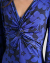 Blue Floral Print Dress | Wanda Twisted Front Soft Jersey Midi Dress