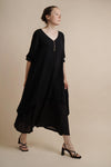Black Layered Dress | Chelsea Loose Fitting Dress with Front Button Detail