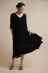 Black Layered Dress | Chelsea Loose Fitting Dress with Front Button Detail