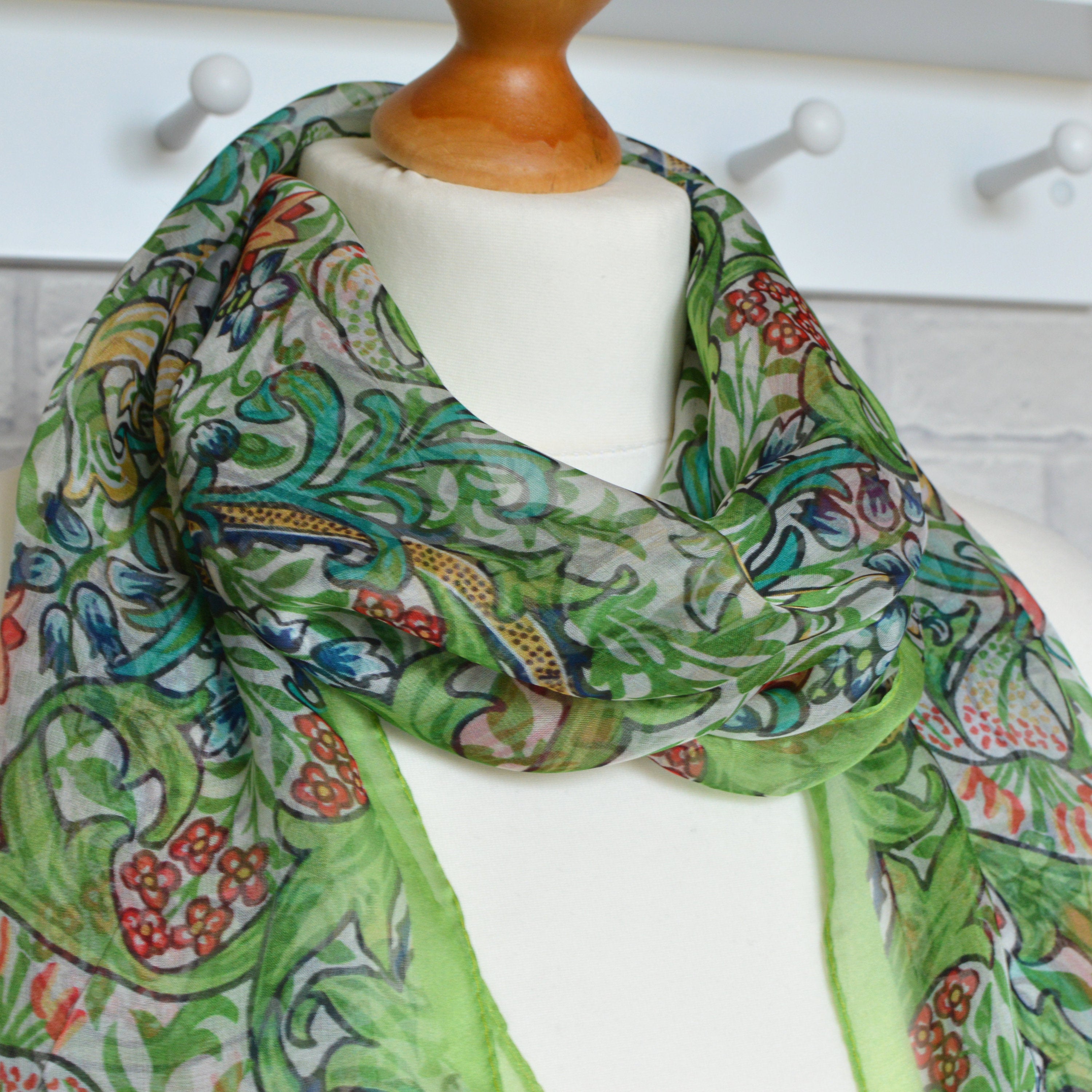 Green Silk Chiffon Scarf Aria Golden Lily Collection – Antonia York