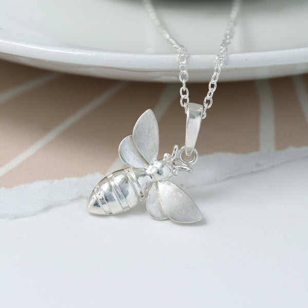 Bee Necklace Small Sterling Silver Bumble Bee Charm Pendant