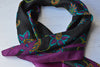 Silk Scarf Black and Purple Square Chiffon Scarf with Floral Paisley Vine Print